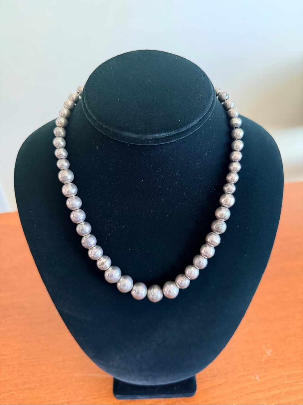 Vintage Mexico 925 Sterling Silver Gray Beaded Necklace TM-130